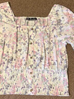 B Flawless Junior's Floral Peasant Top On Off Shoulder XXLarge New W/Out Tags